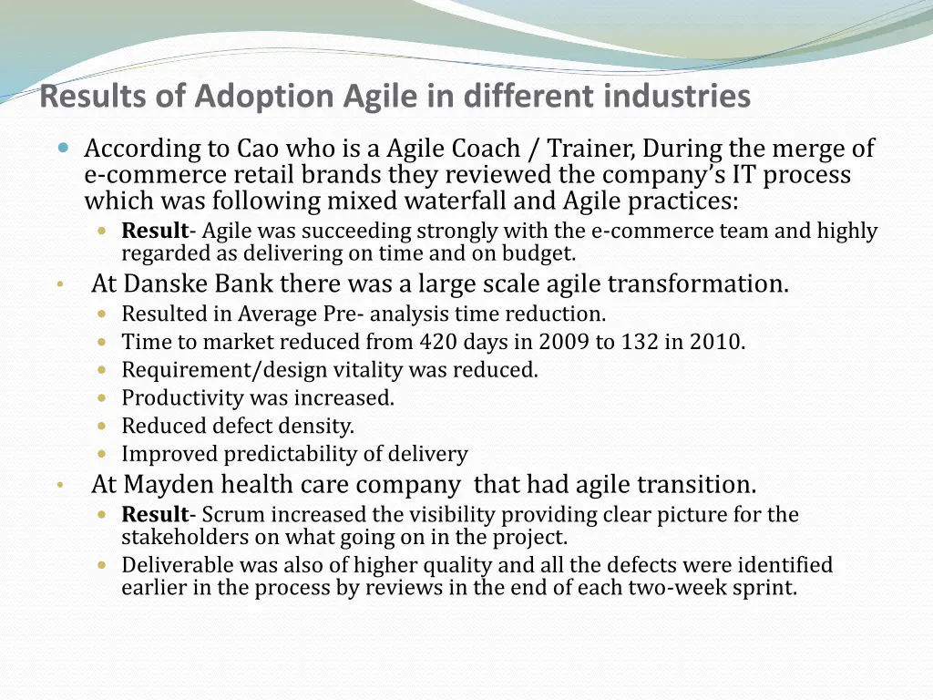 results of adoption agile in different industries