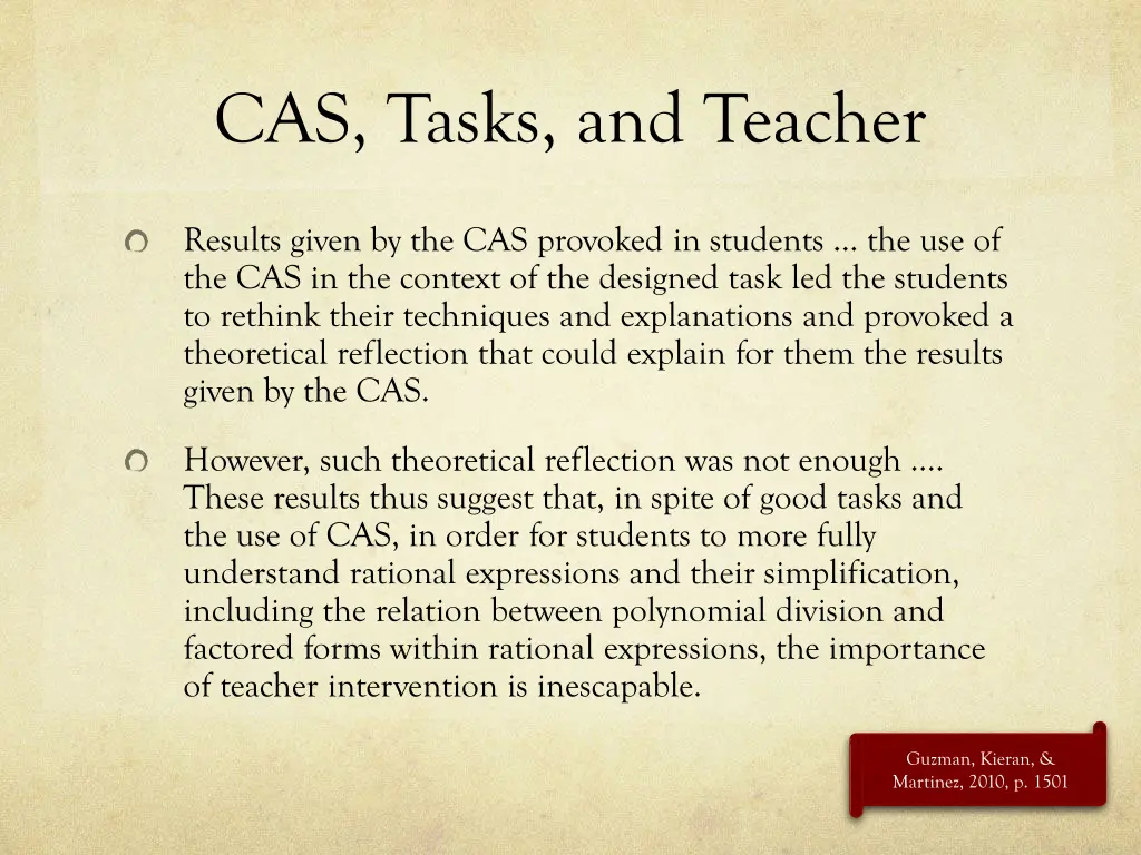 cas tasks and teacher