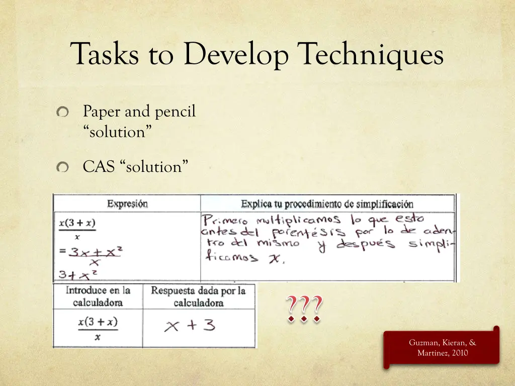tasks to develop techniques