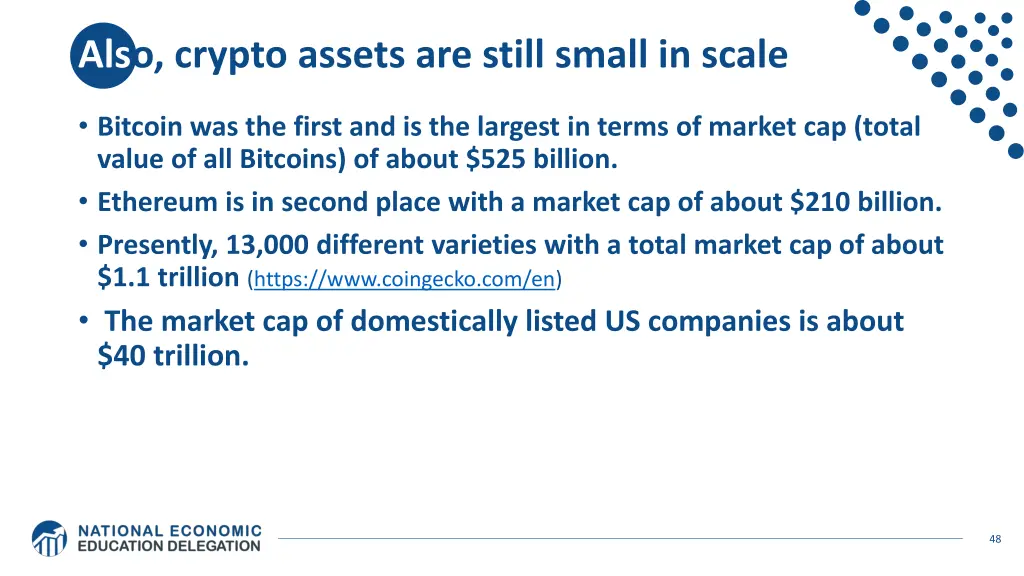 also crypto assets are still small in scale