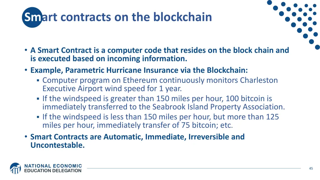 smart contracts on the blockchain