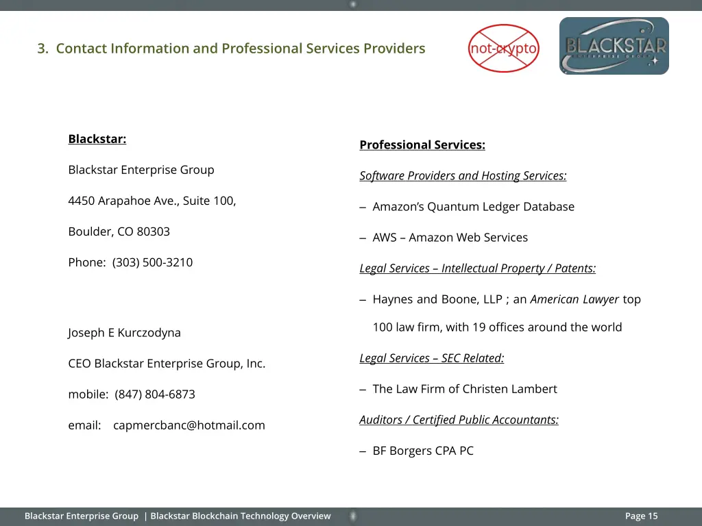 3 contact information and professional services