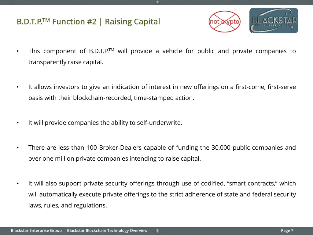 b d t p tm function 2 raising capital