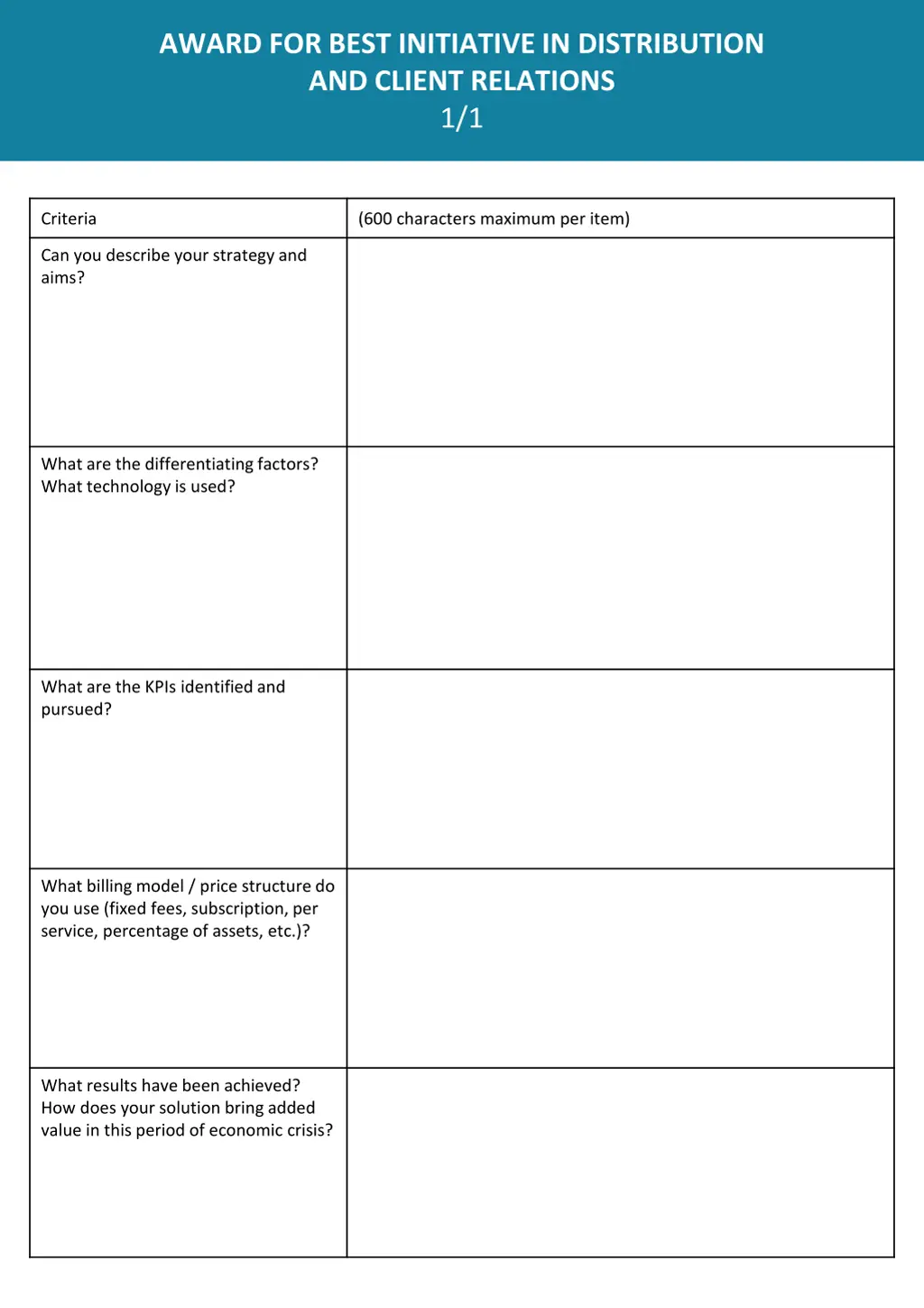 award for best initiative in distribution