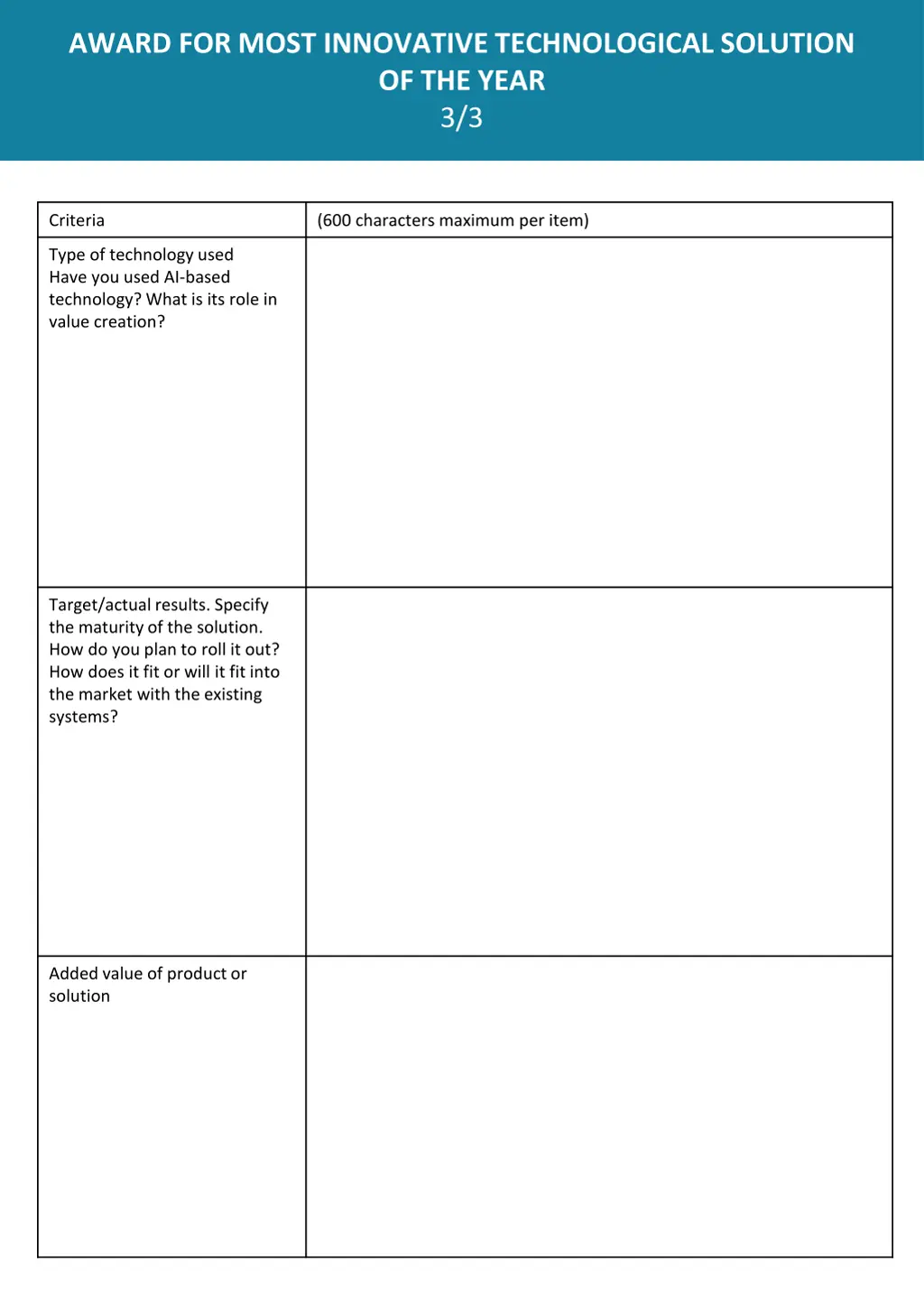 award for most innovative technological solution 2