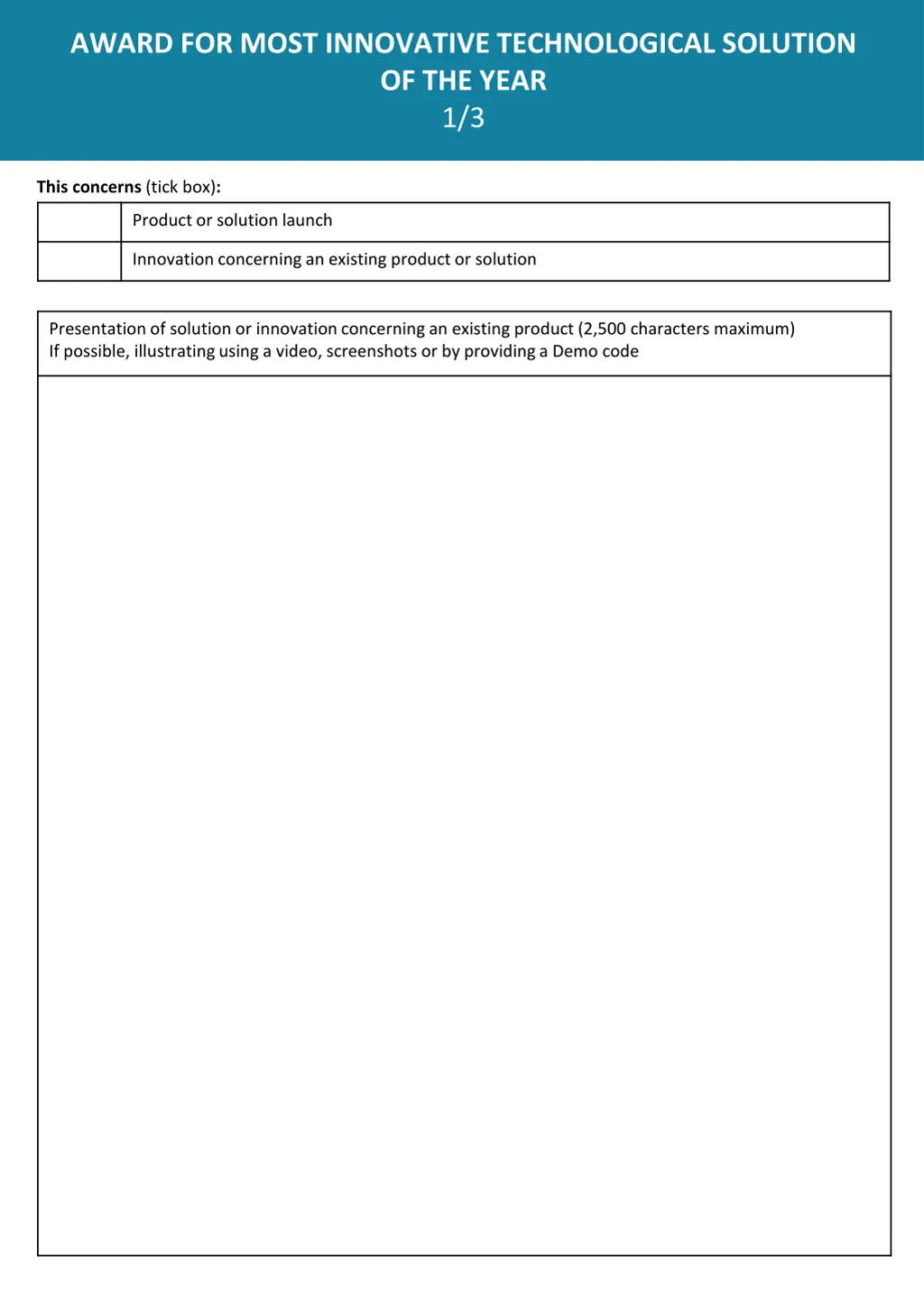 award for most innovative technological solution