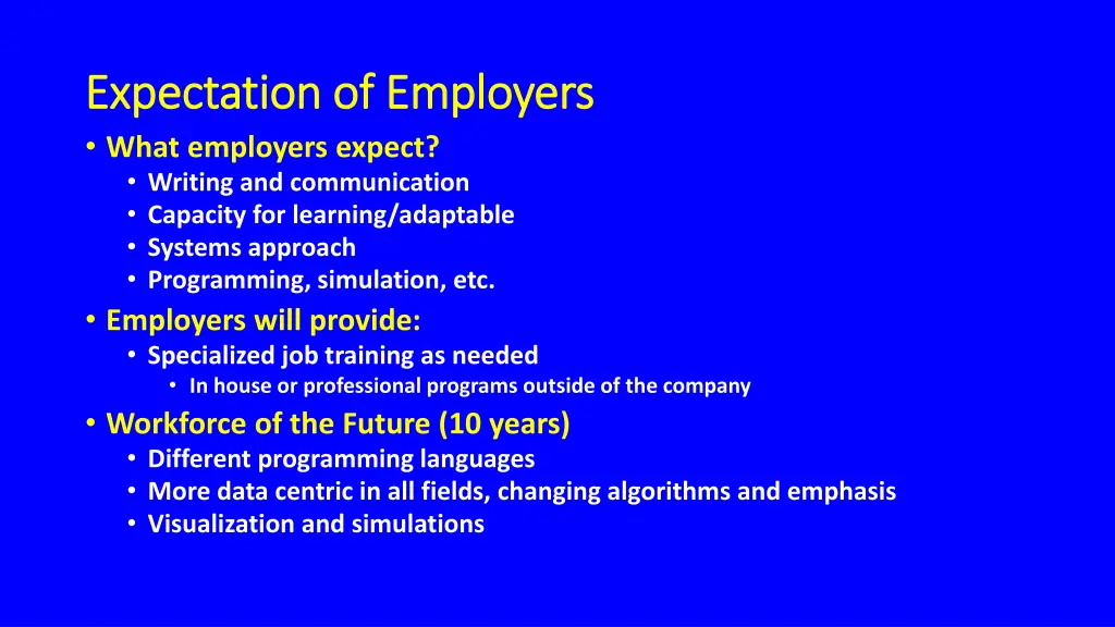 expectation of employers expectation of employers
