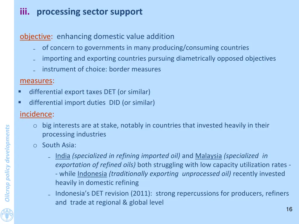 iii processing sector support