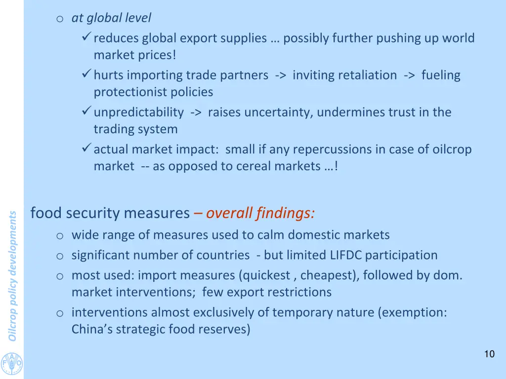 o at global level reduces global export supplies