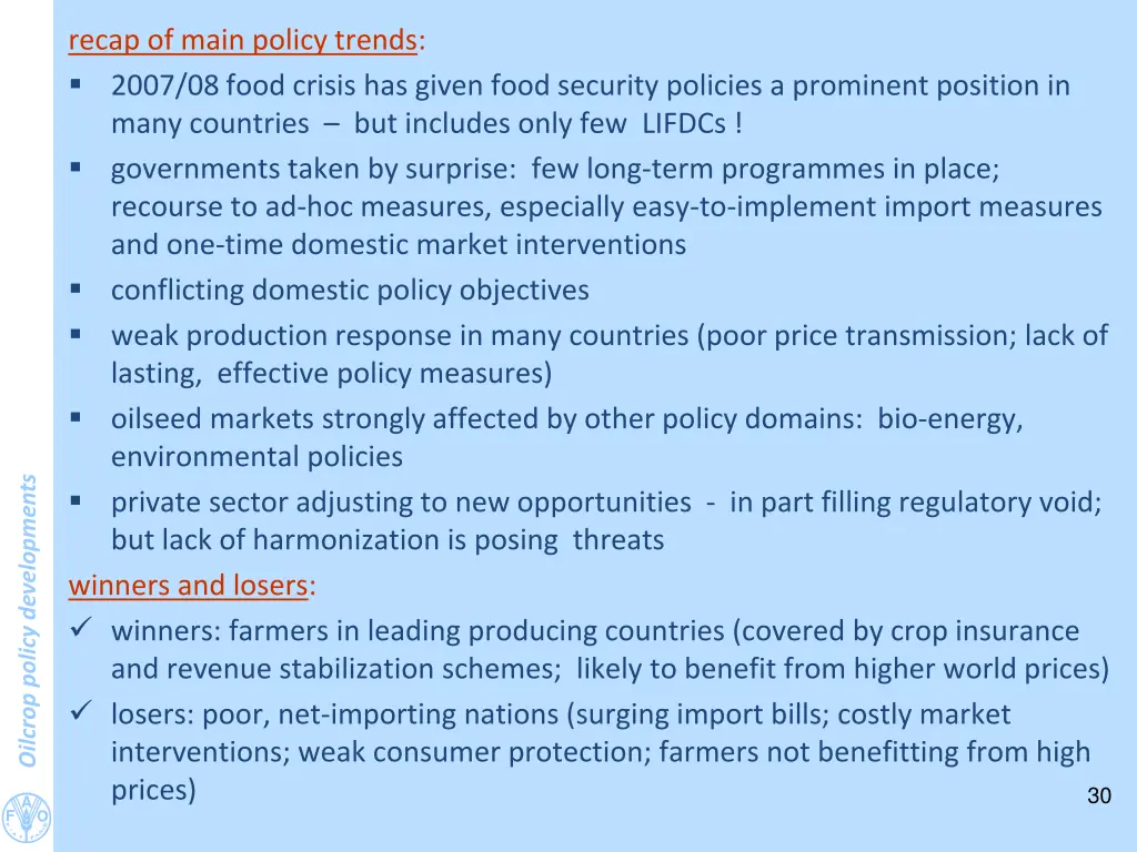 recap of main policy trends 2007 08 food crisis