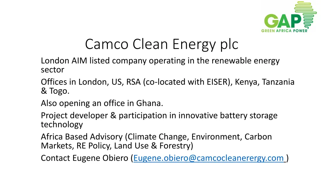 camco clean energy plc london aim listed company