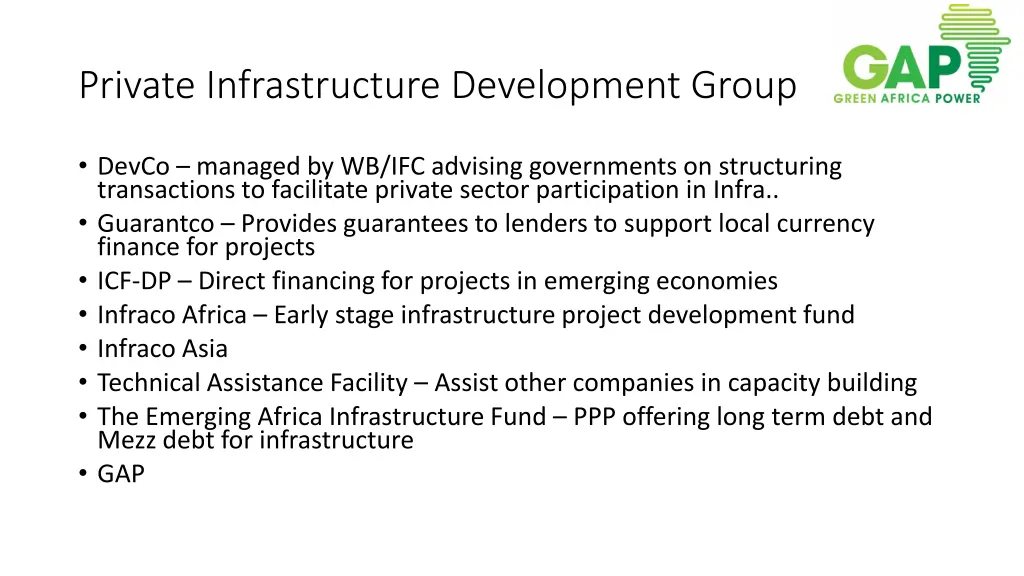 private infrastructure development group