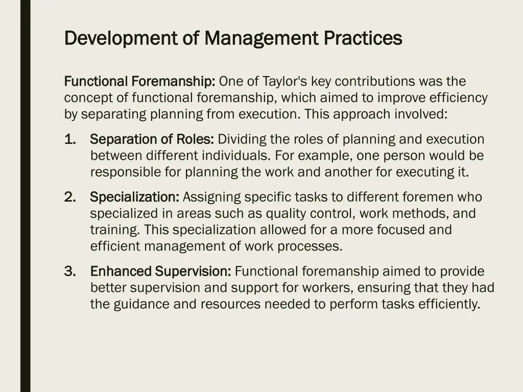 development of management practices development