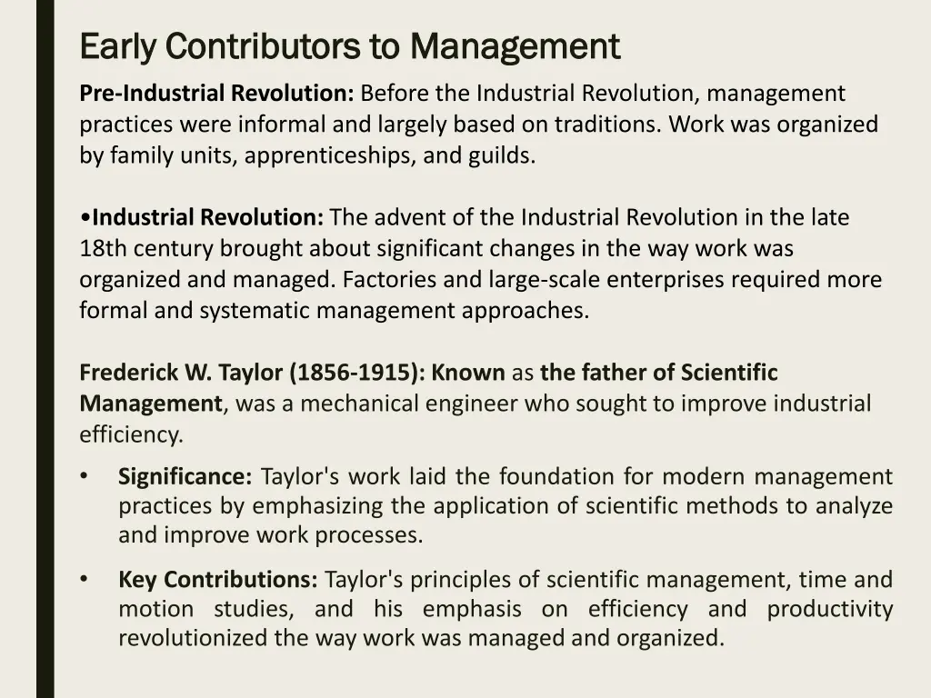early contributors to management early