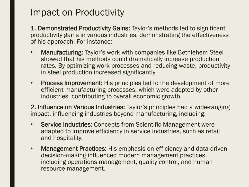 impact on productivity