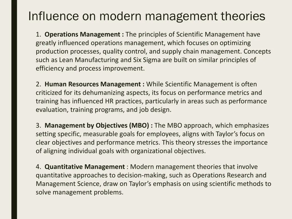 influence on modern management theories