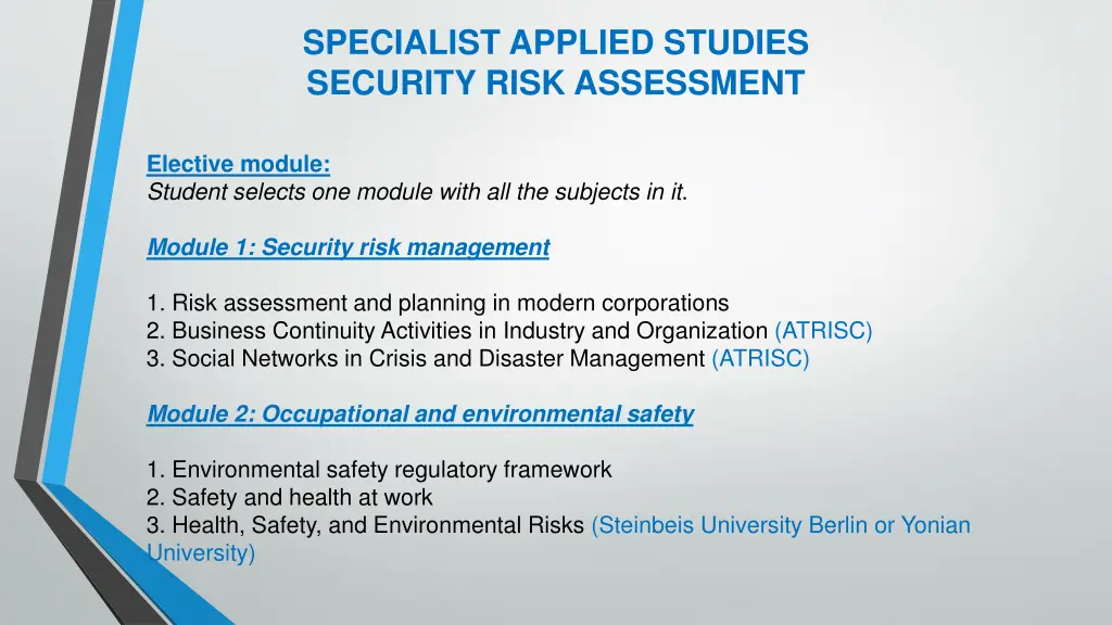 specialist applied studies security risk 1