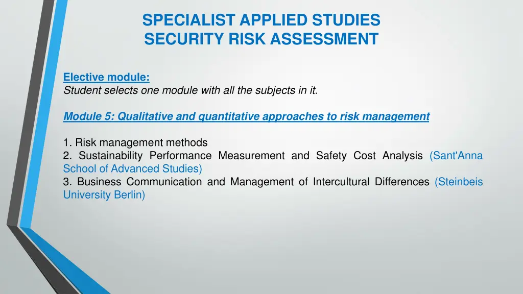 specialist applied studies security risk 3