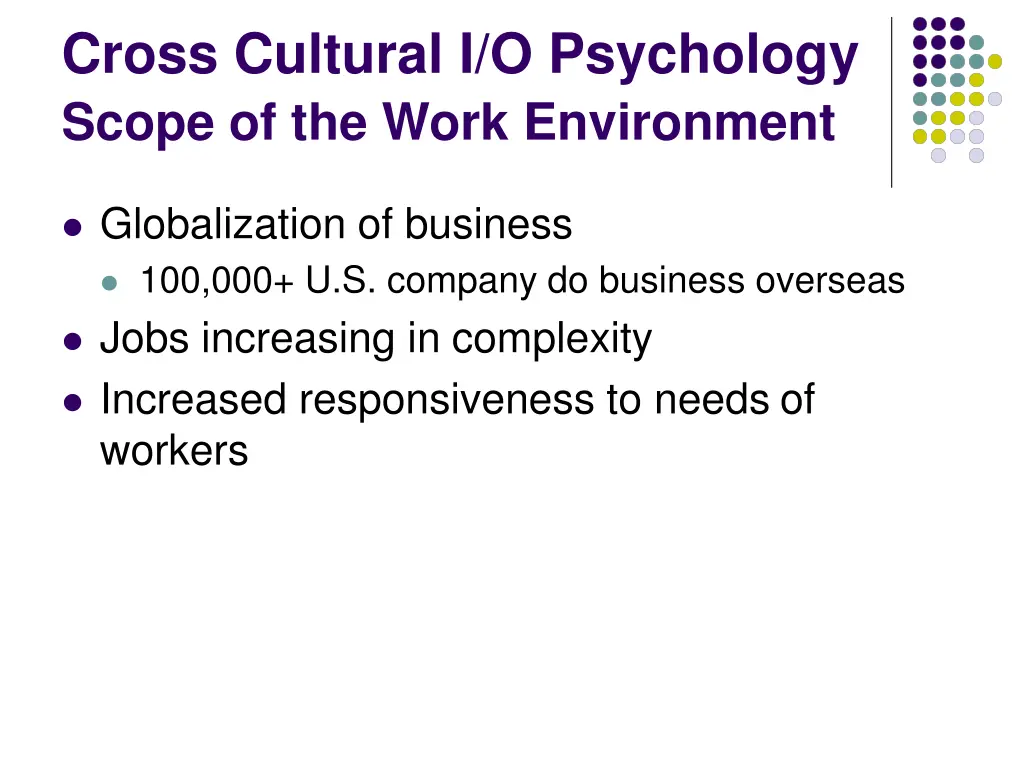 cross cultural i o psychology scope of the work