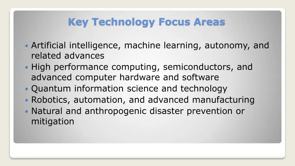 key technology focus areas