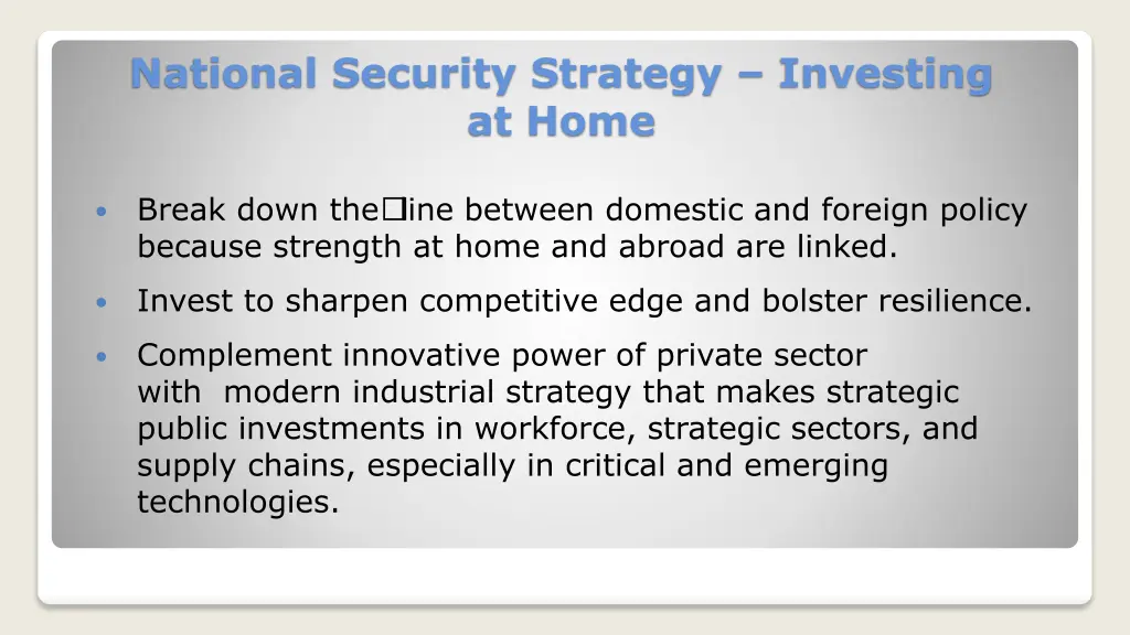 national security strategy investing at home