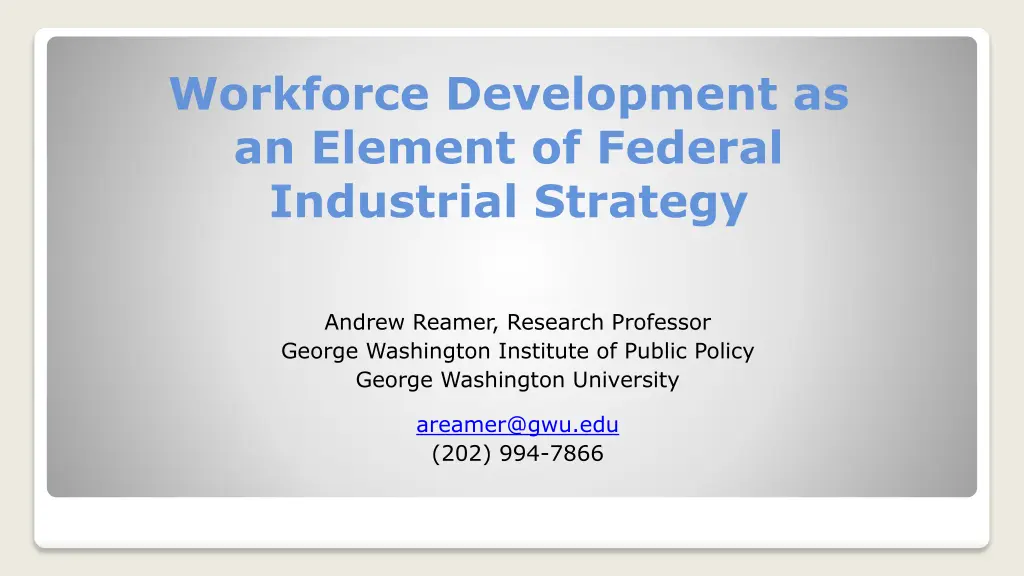 workforce development as an element of federal 1