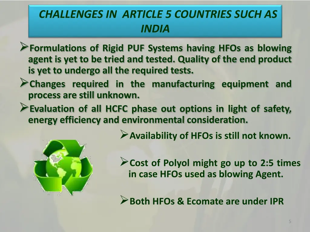 challenges in article 5 countries such as india