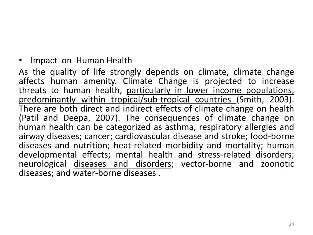 impact on human health as the quality of life