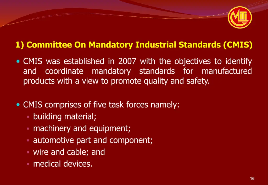 1 committee on mandatory industrial standards cmis