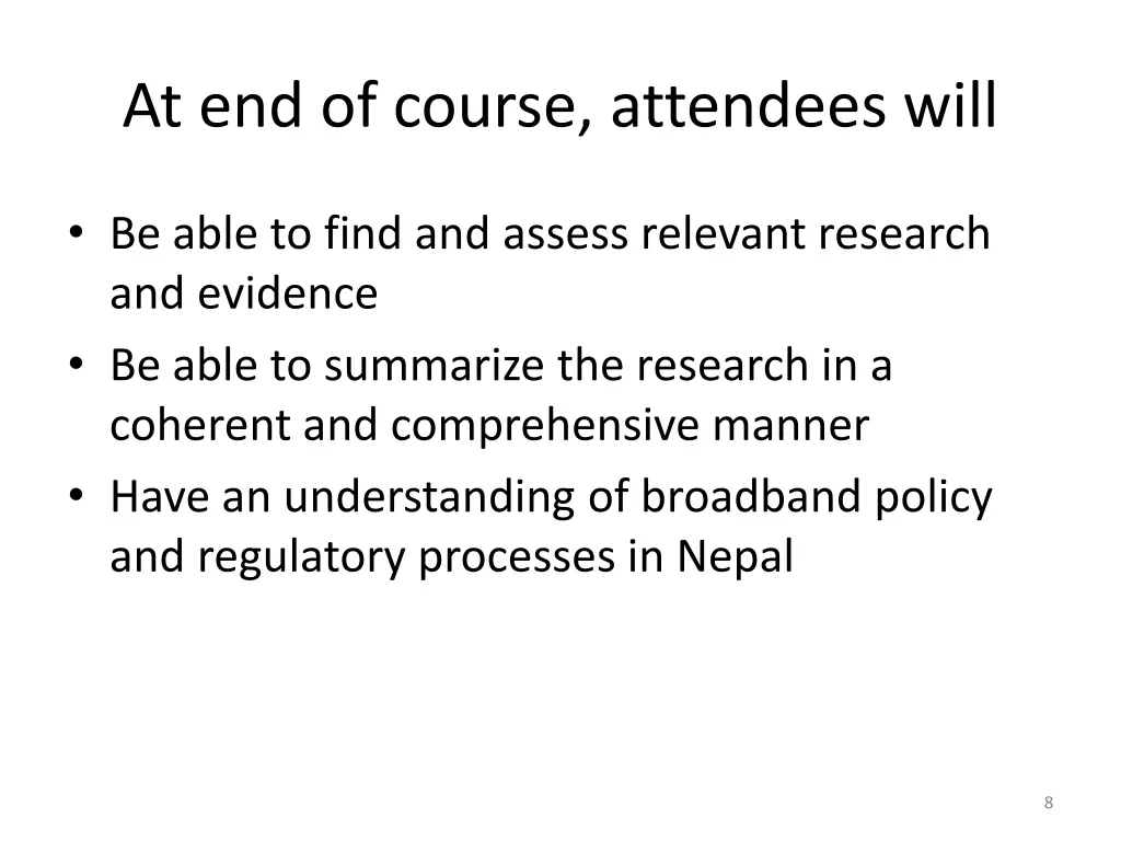 at end of course attendees will