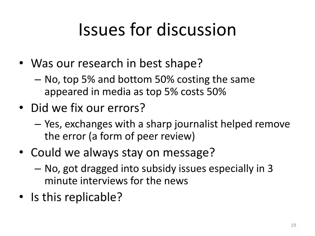 issues for discussion 1