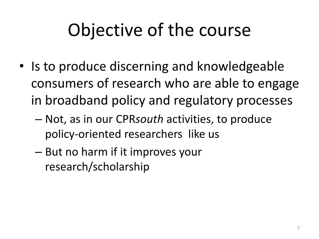 objective of the course