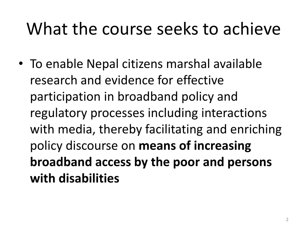 what the course seeks to achieve