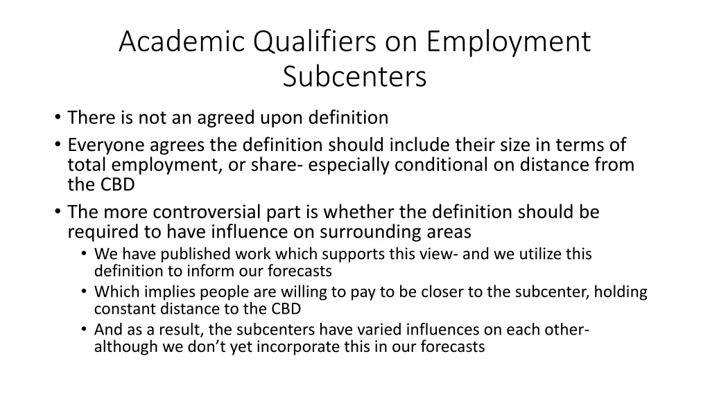 academic qualifiers on employment subcenters