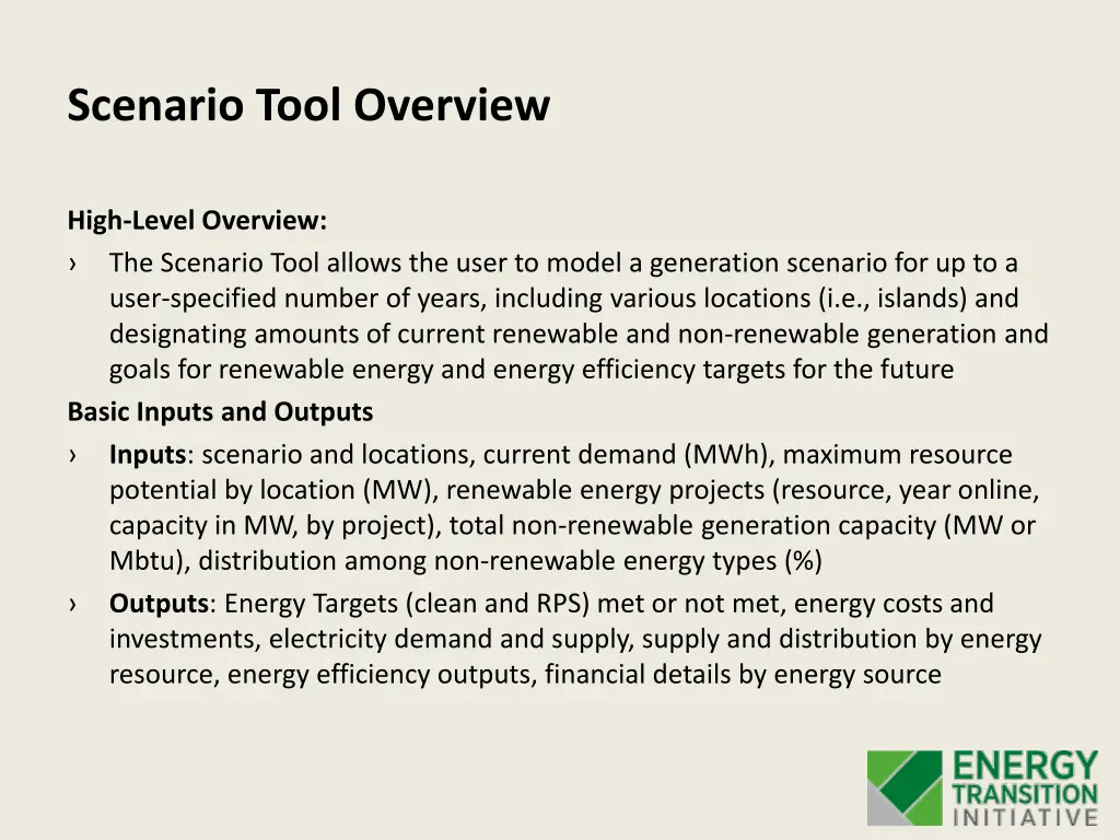 scenario tool overview