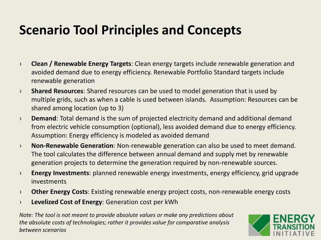 scenario tool principles and concepts