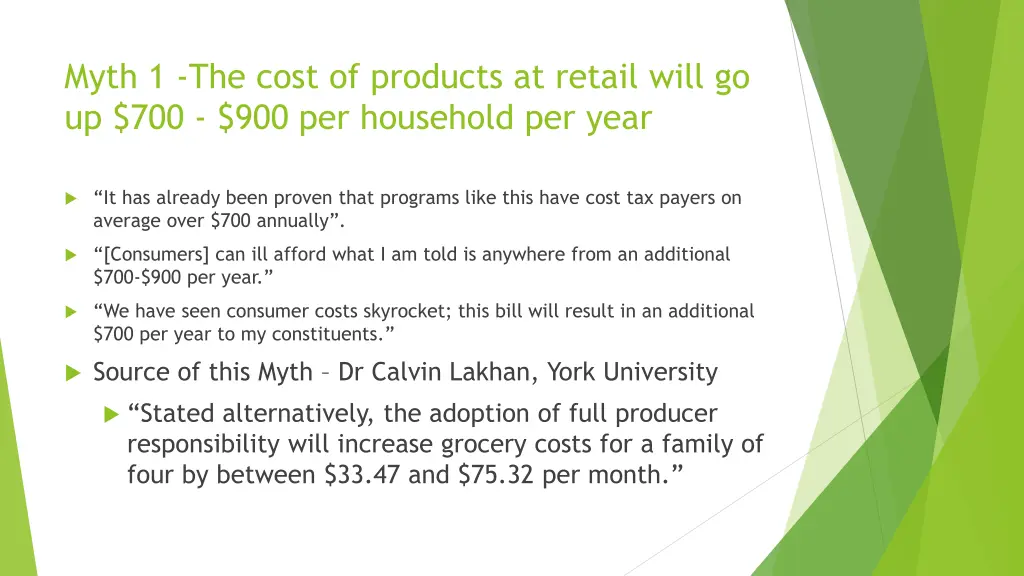 myth 1 the cost of products at retail will
