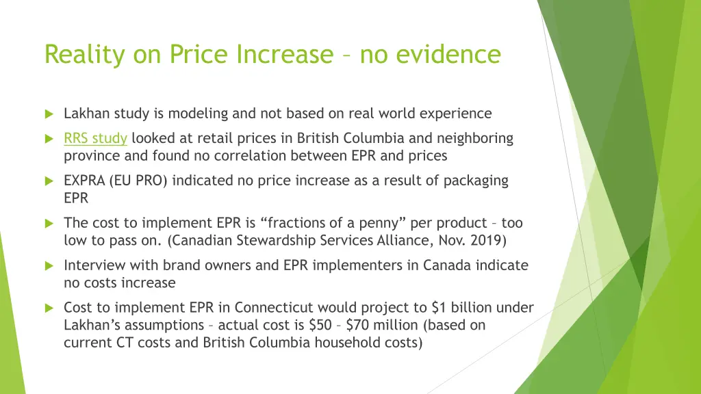 reality on price increase no evidence