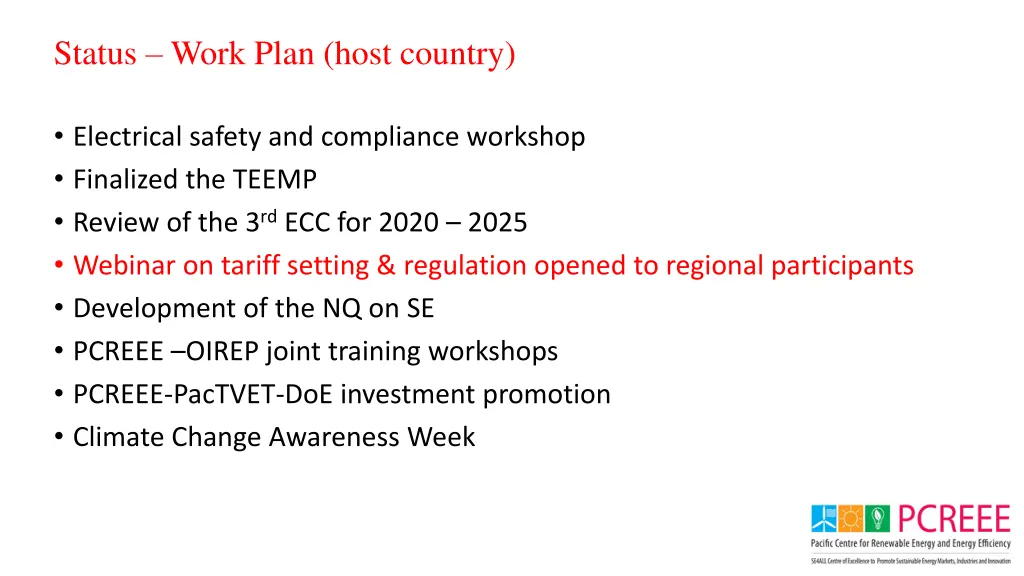 status work plan host country