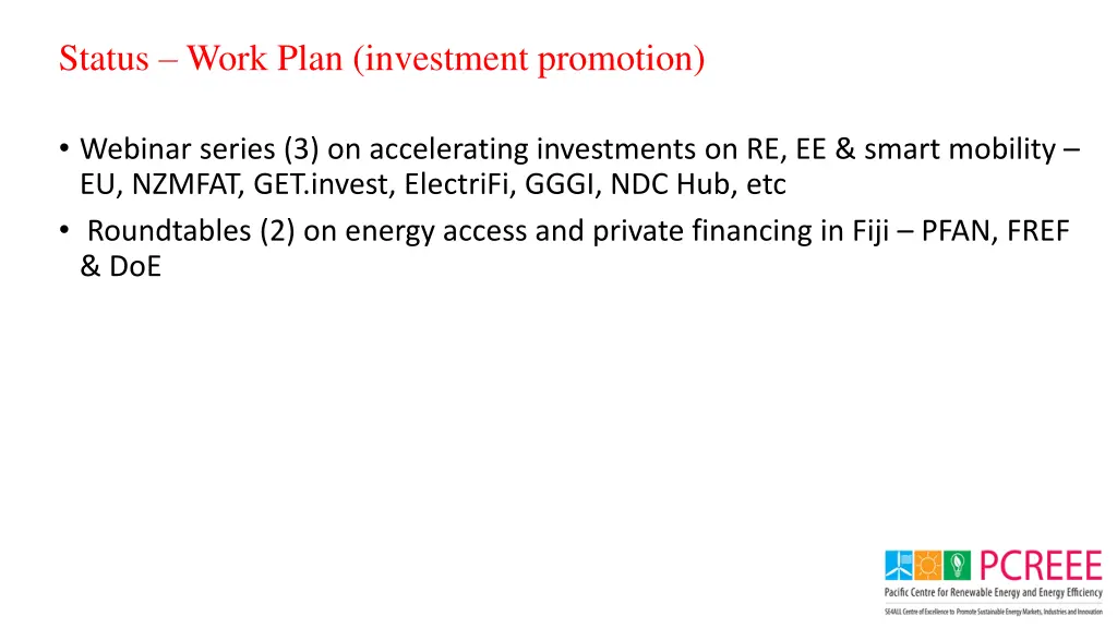 status work plan investment promotion
