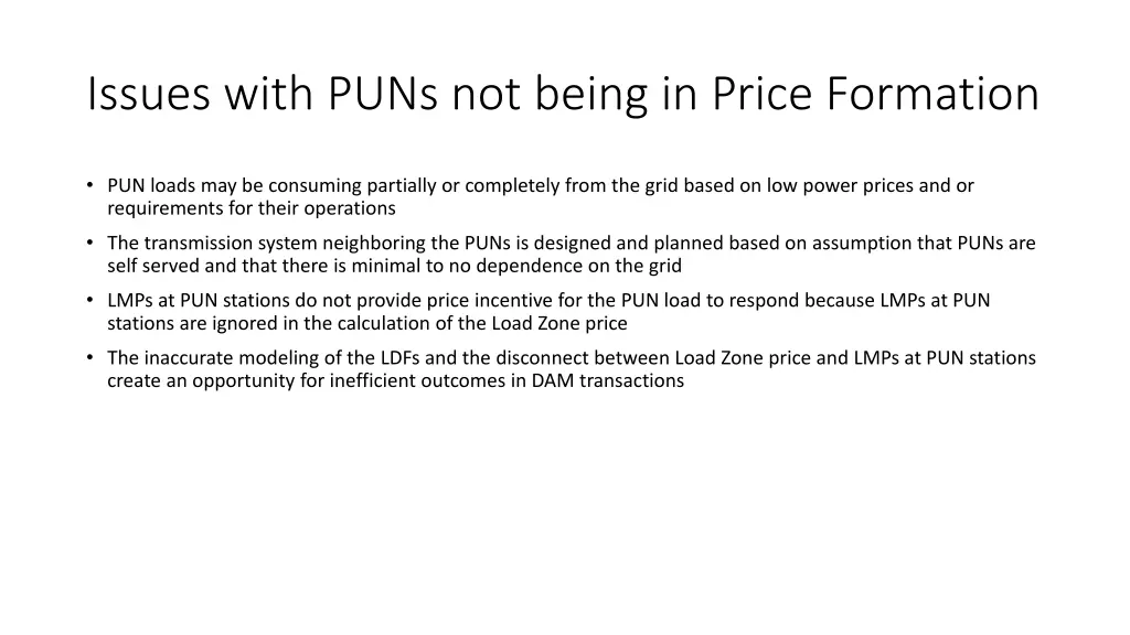 issues with puns not being in price formation