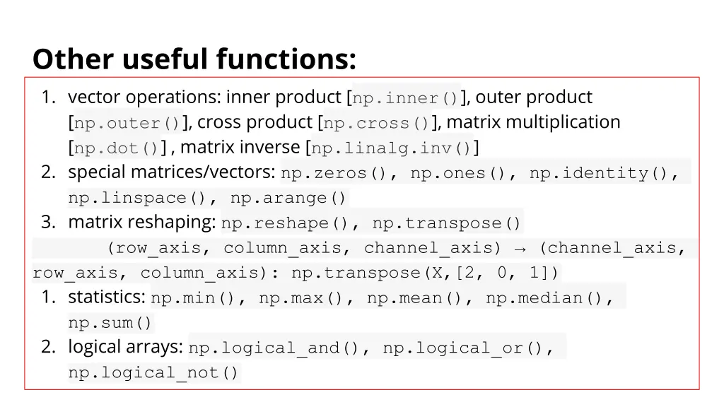 other useful functions 1 vector operations inner