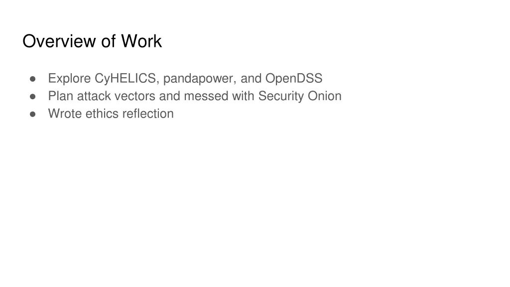 overview of work
