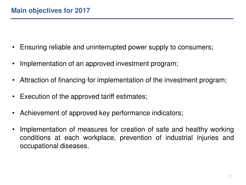 main objectives for 2017