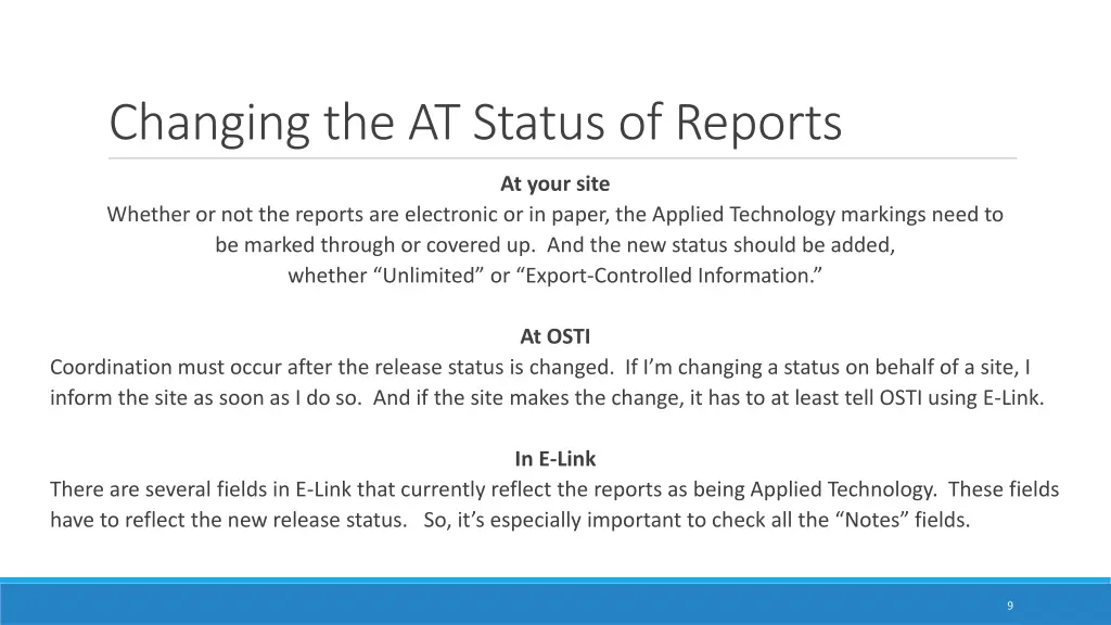 changing the at status of reports