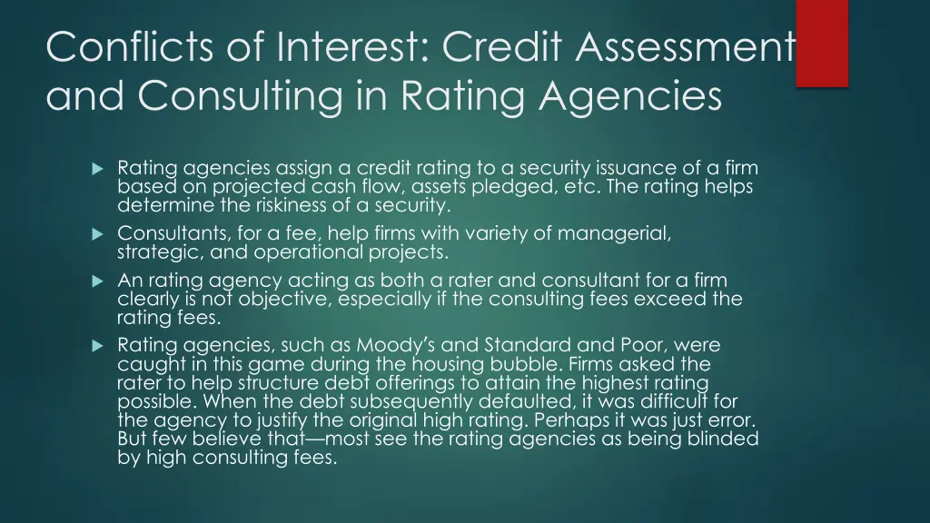 conflicts of interest credit assessment