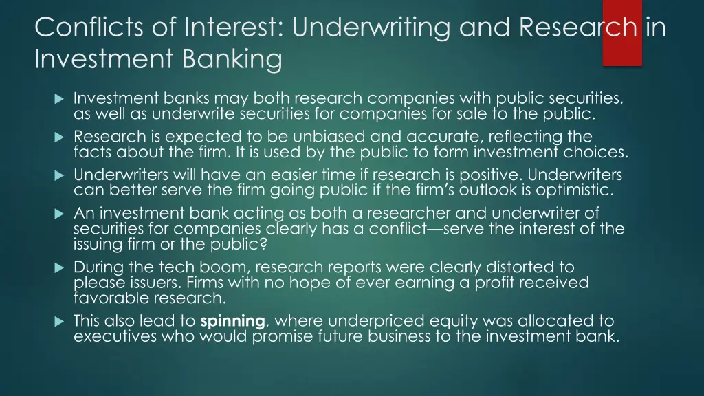 conflicts of interest underwriting and research
