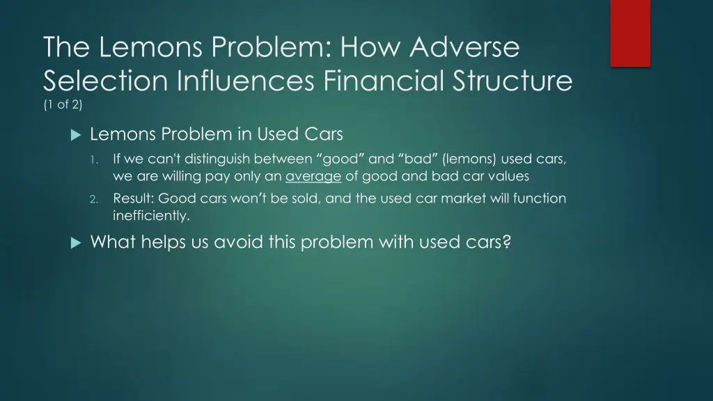 the lemons problem how adverse selection