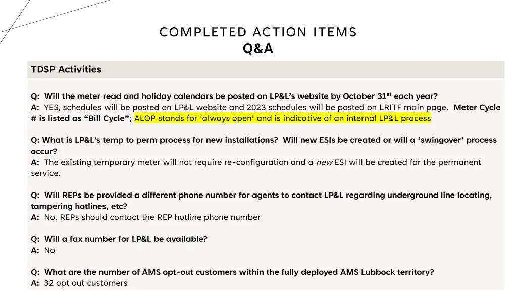 completed action items q a