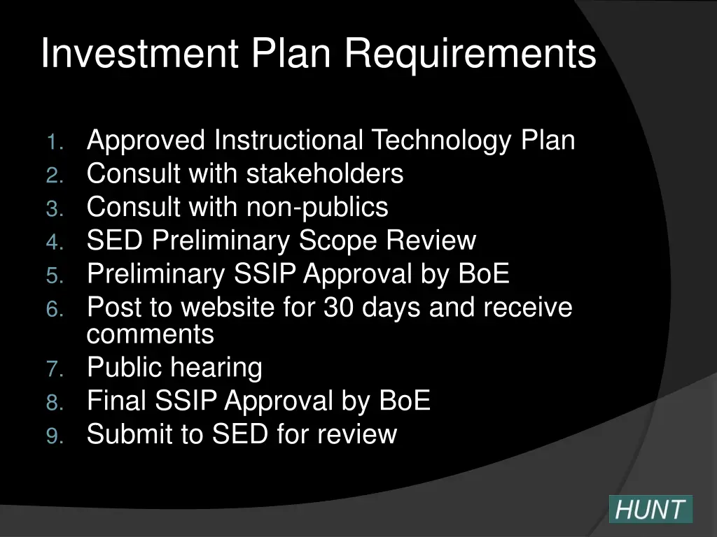 investment plan requirements